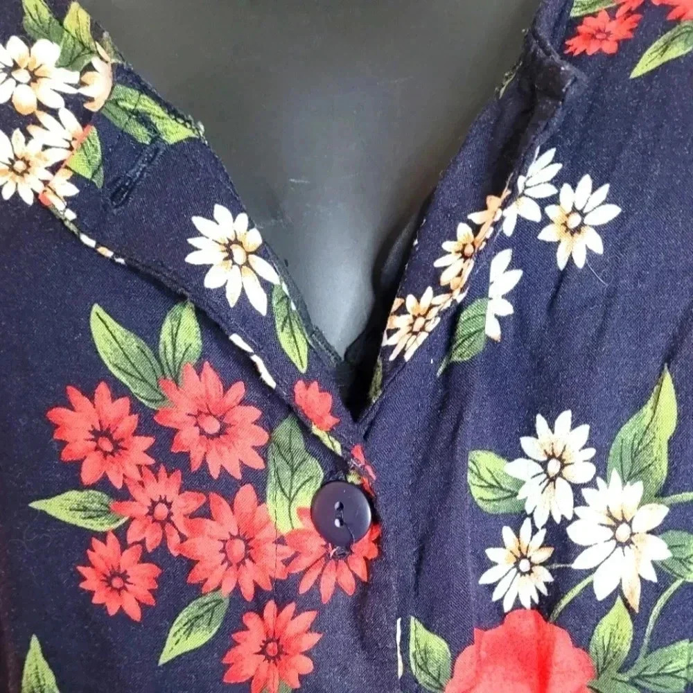 Gayla Bentley Floral Sleeveless Maxi Smock Dress Navy Red White - Picture 4 of 9